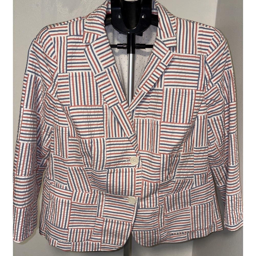 NWOT Talbots striped Red/Blue and white blazer in size 14 petite